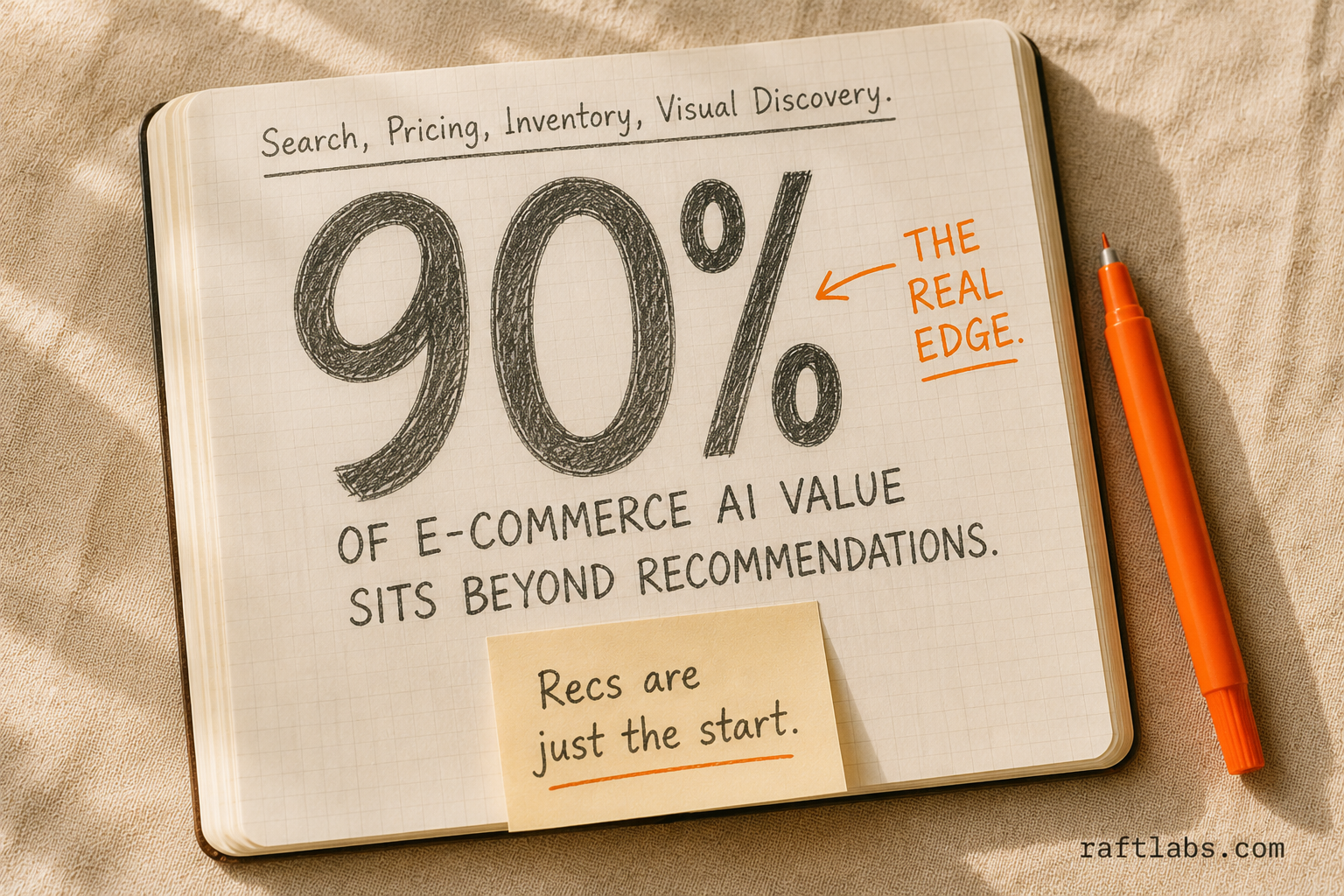 90% of e-commerce AI value sits beyond product recommendations - in search, pricing, inventory, and visual discovery