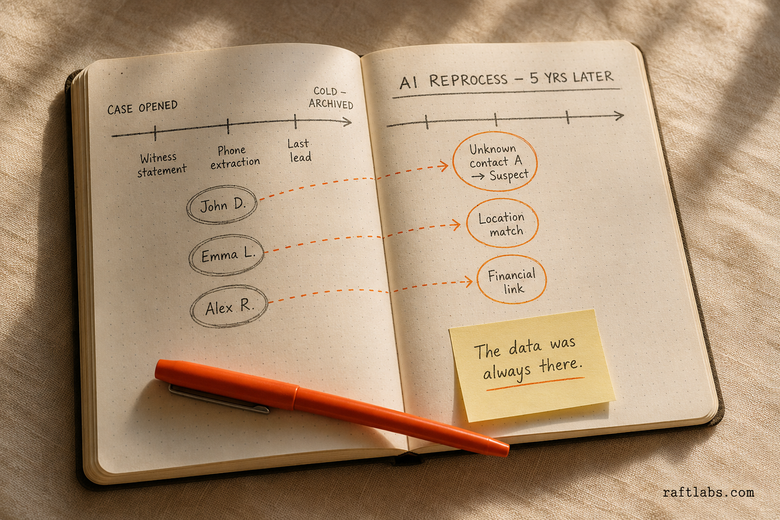 AI reprocesses cold-case archived evidence to surface connections invisible to earlier investigation