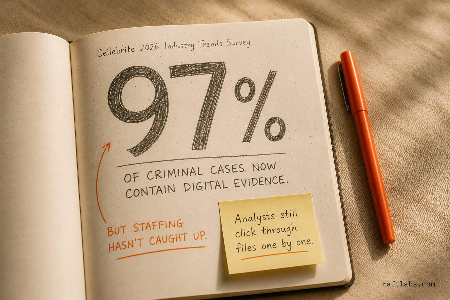97% of criminal cases now contain digital evidence - Cellebrite 2026 Industry Trends Survey