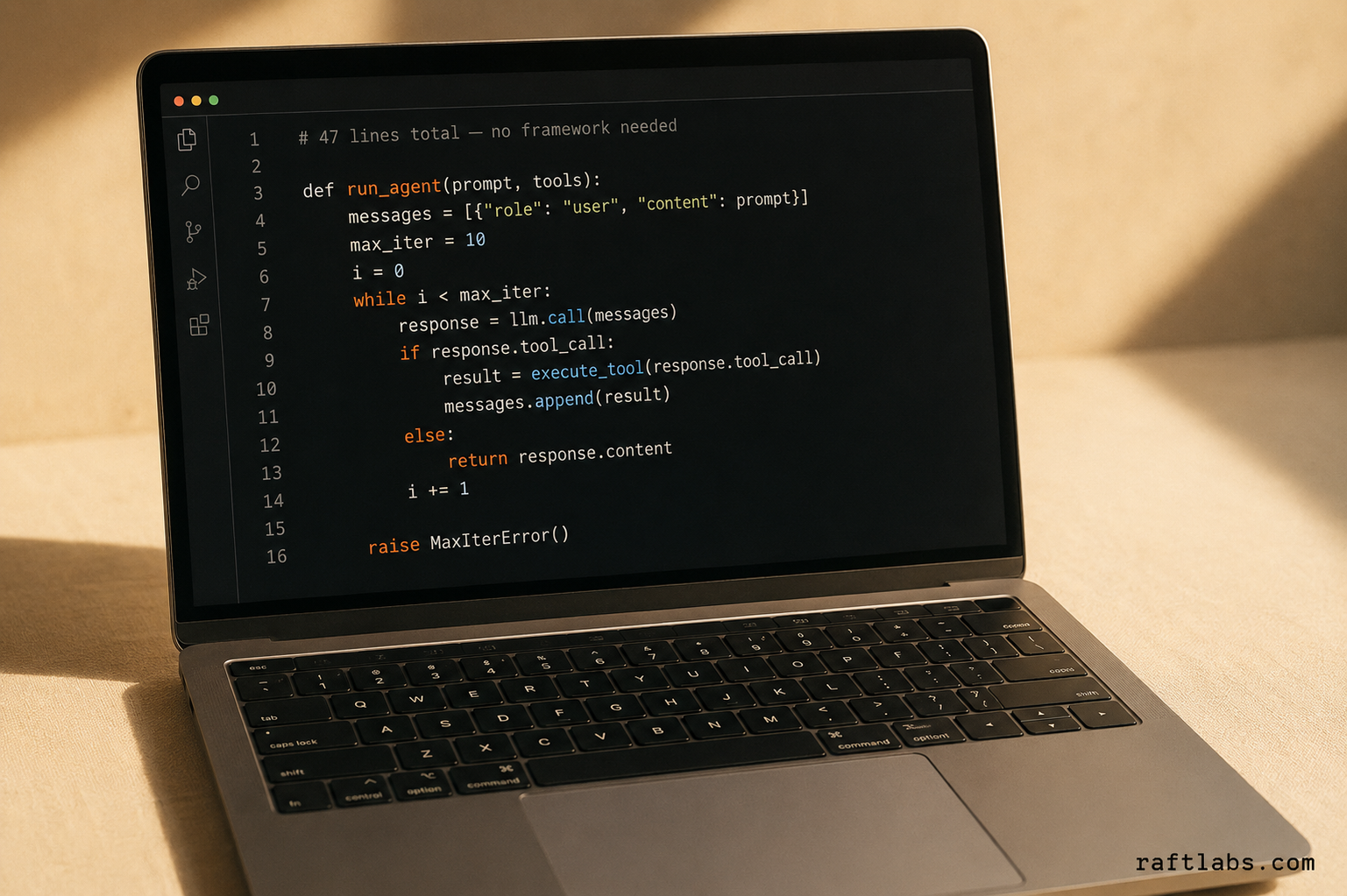 A compact Python custom agent loop - 47 lines, no framework, handles 70% of production AI agent use cases