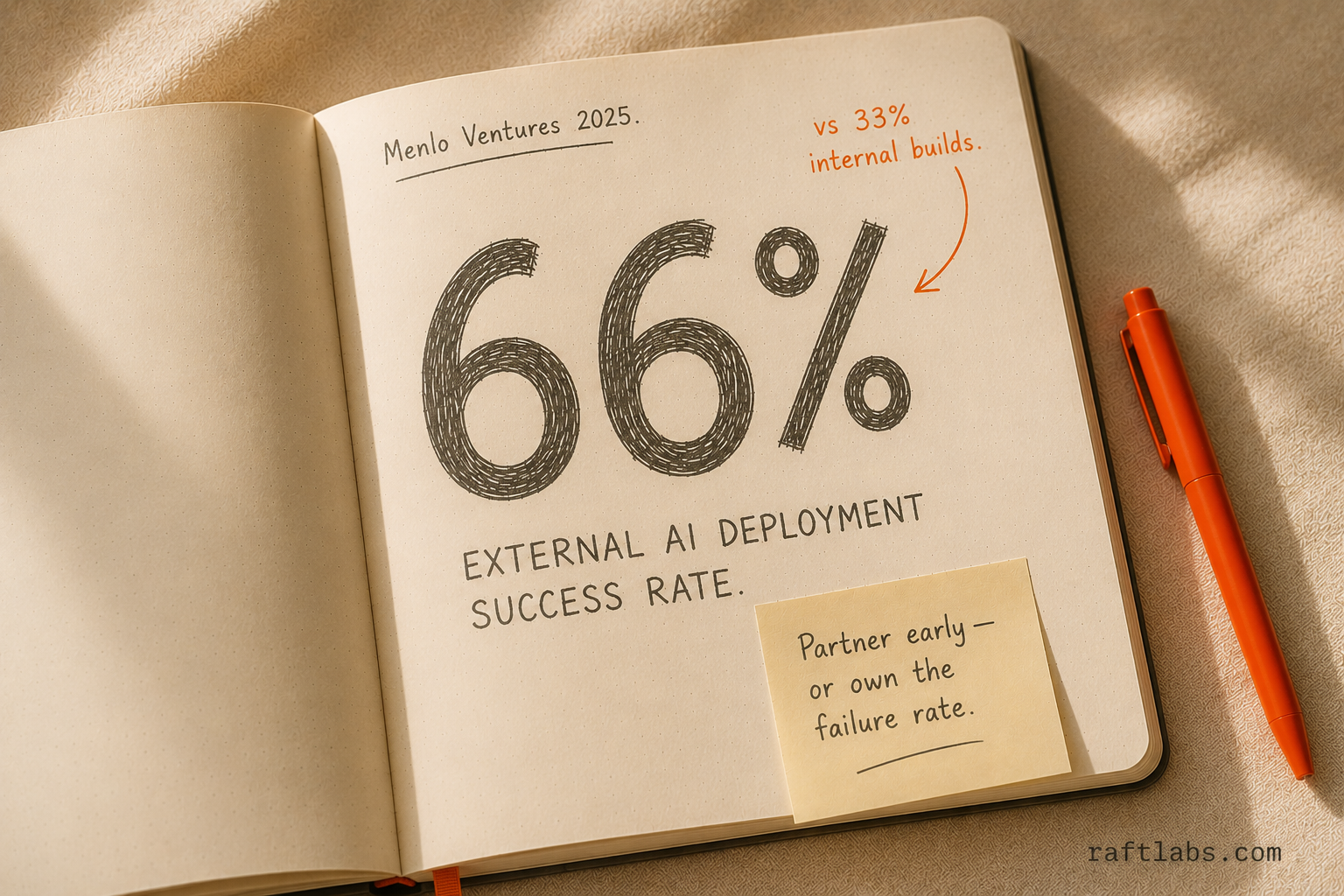66% vs 33% AI deployment success rate - external partnerships vs internal builds (Menlo Ventures 2025)