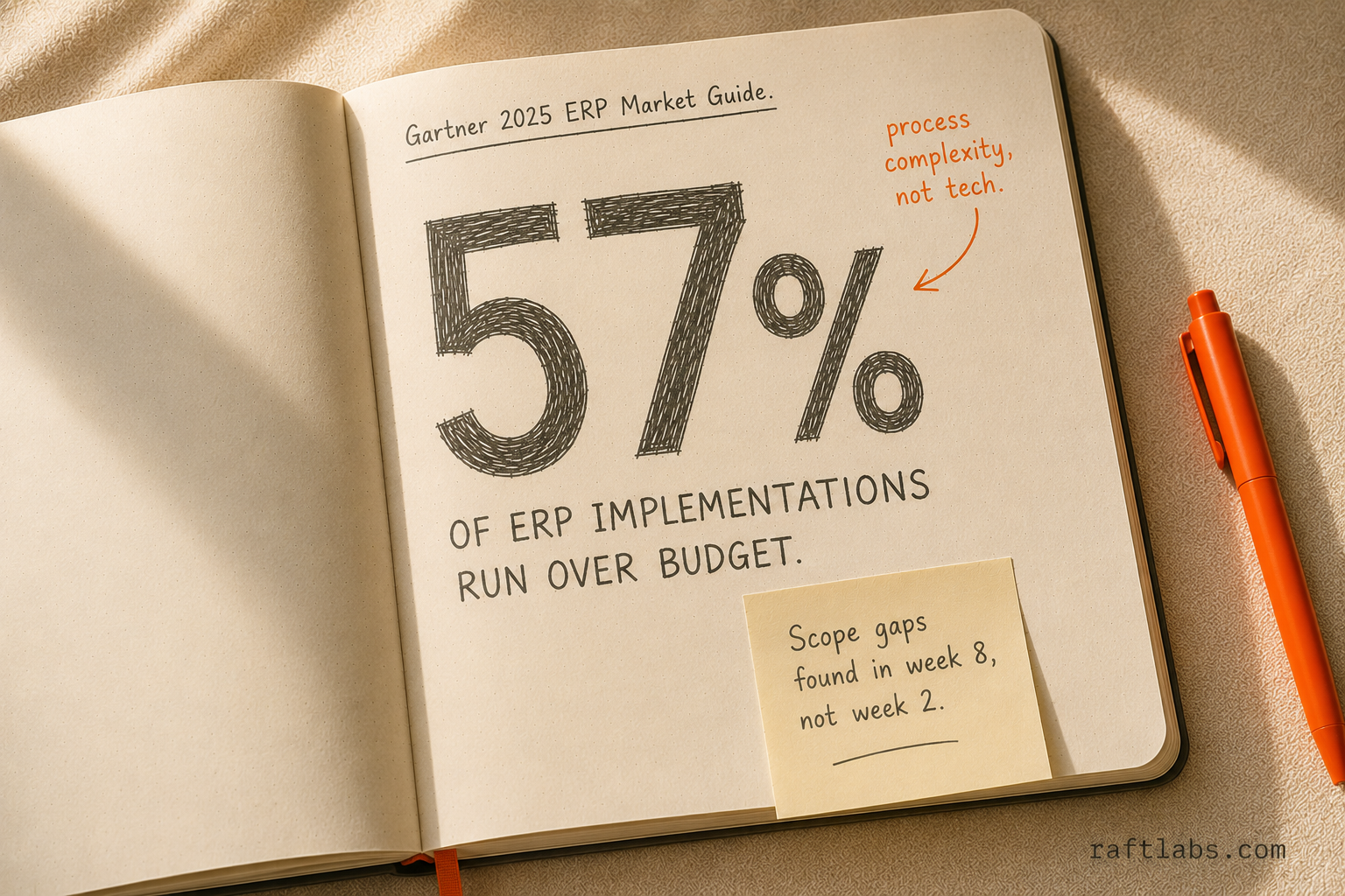 57% of ERP implementations run over budget - Gartner 2025