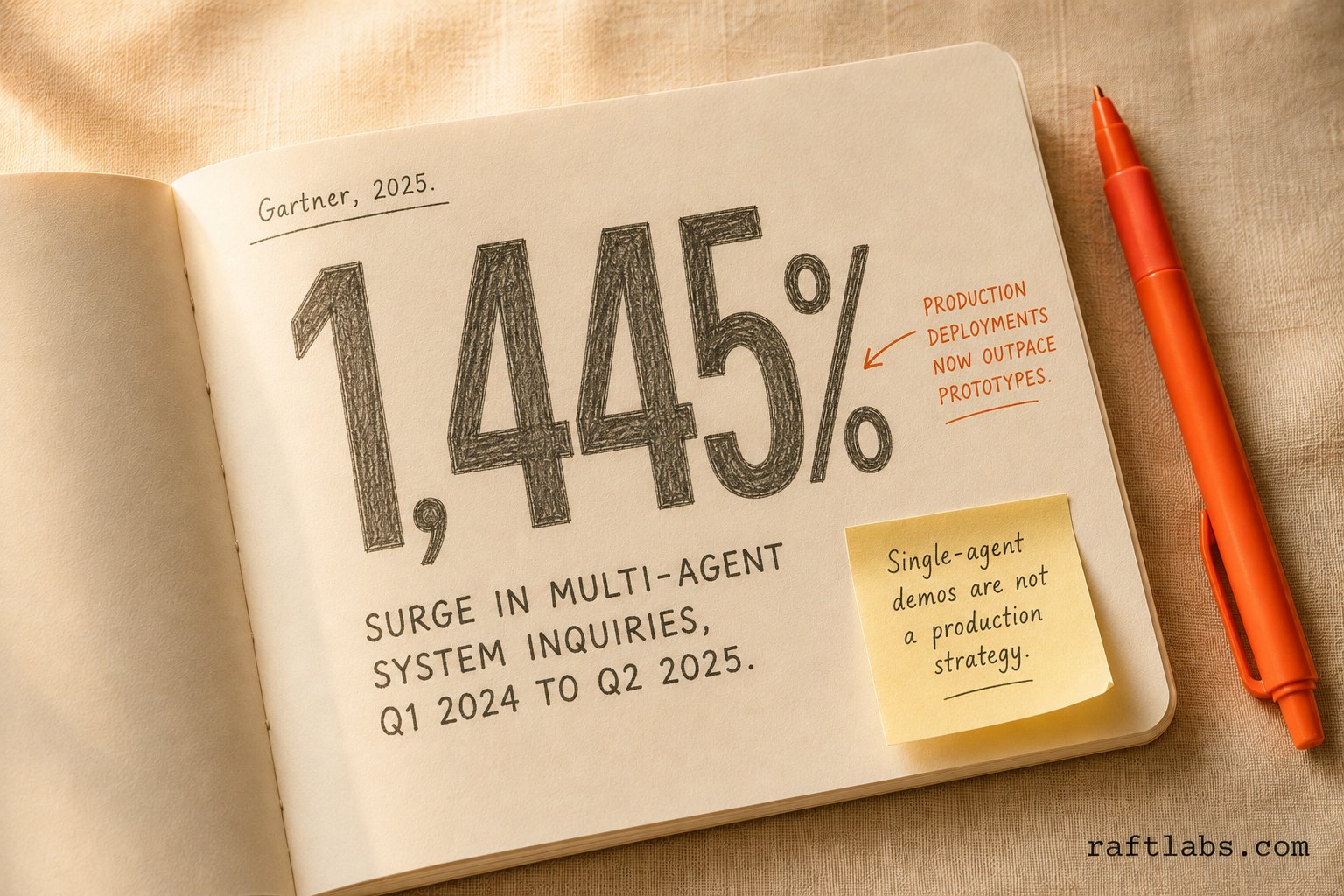 1,445% surge in multi-agent system inquiries tracked by Gartner from Q1 2024 to Q2 2025
