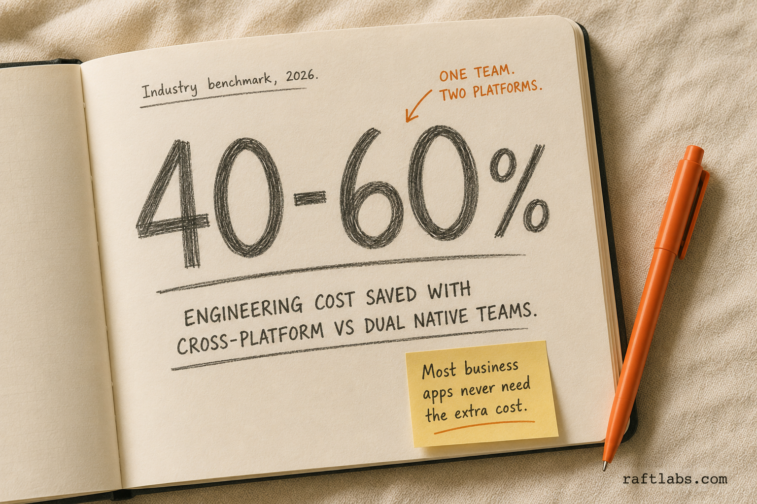 40 to 60 percent engineering cost saved by choosing cross-platform over dual native teams