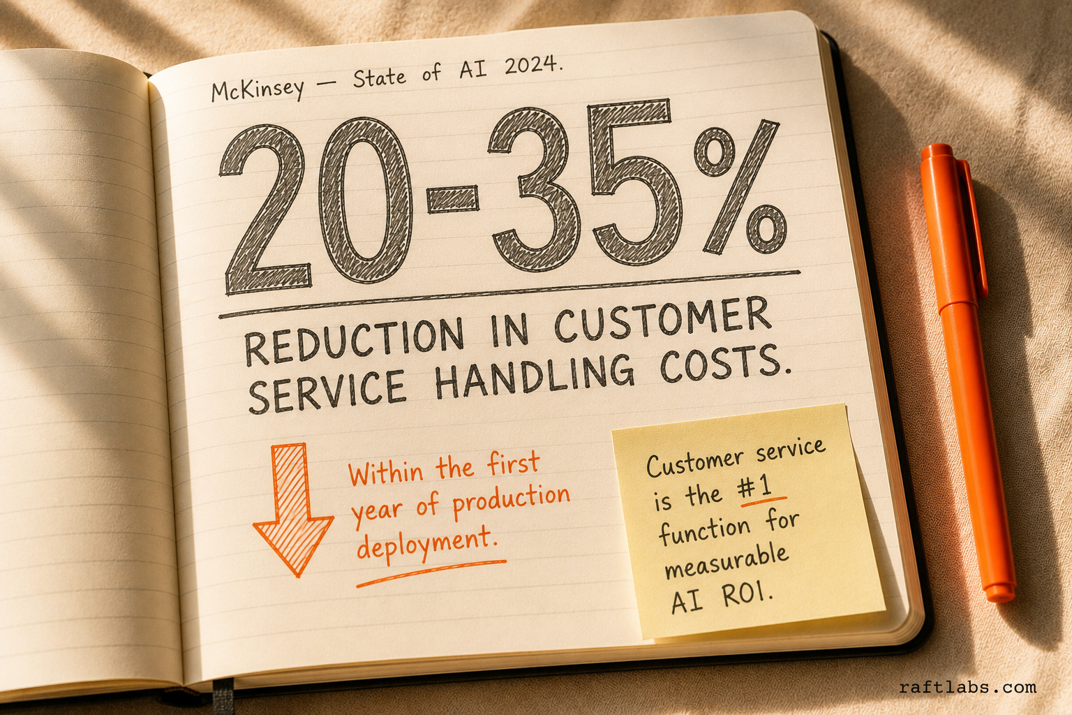 McKinsey 2024 stat: 20-35% reduction in customer service handling costs in the first year of AI deployment
