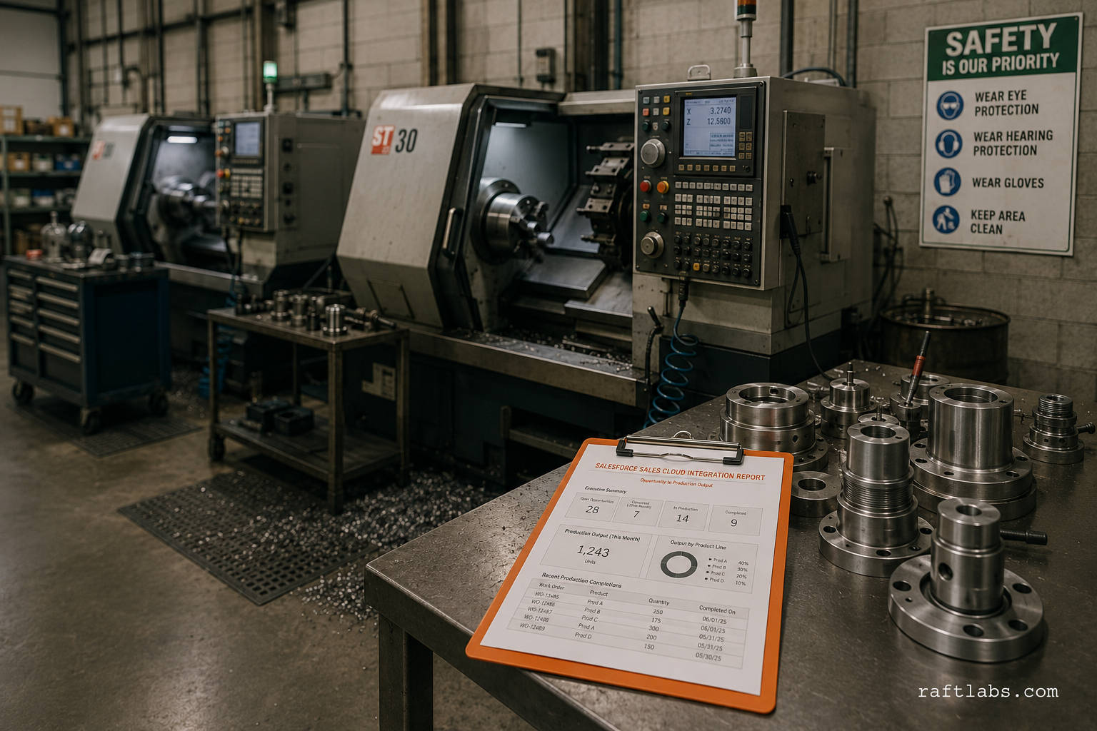 Manufacturing floor where Salesforce and ERP systems connect sales opportunity data to live inventory levels - the kind of physical environment SOLTECH serves with its CRM and AI integration practice